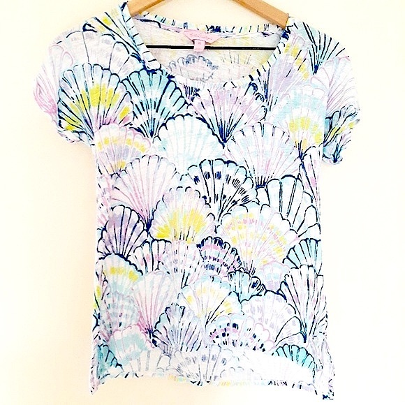 Lilly Pulitzer Shell Print Linen Tee size Extra Small - Picture 1 of 6